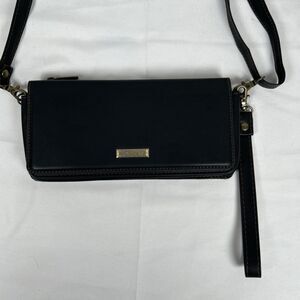 CaseMe Black Crossbody Wallet Bag Card Holder Antique Brass Removable Strap